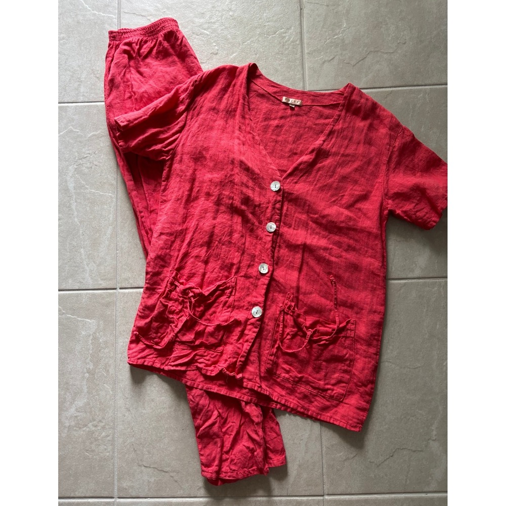 Focus USA Matching Set Womens Small Pink Lagenlook Beachy Coastal Vintage